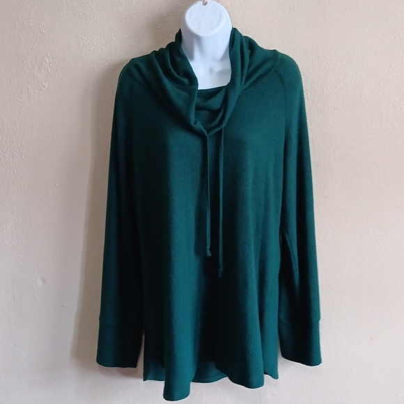 Slouchy Soft Long Cowl Drawstring Top, Women's Large, Green - Picture 1 of 9